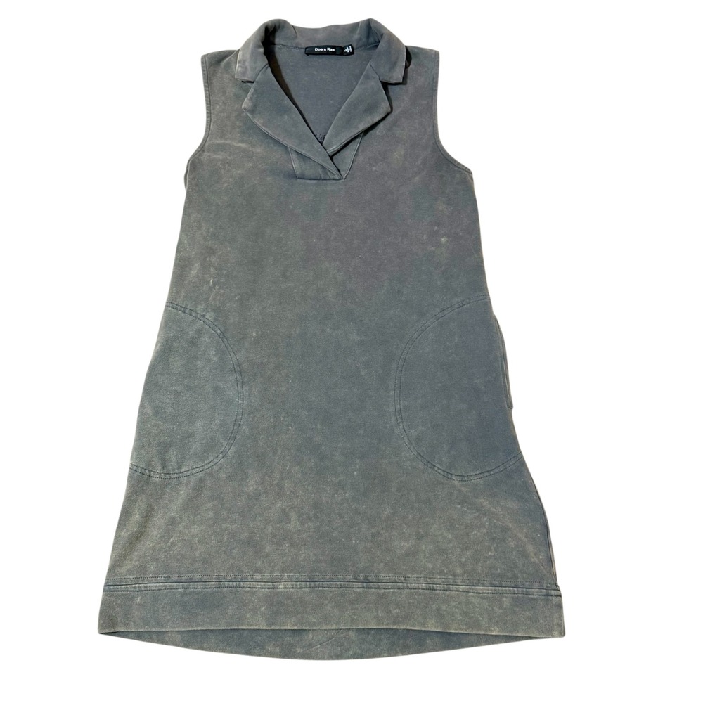 Doe & Rae Womens Sleeveless Mineral Wash Shift Dress Gray Pockets Collared Smal